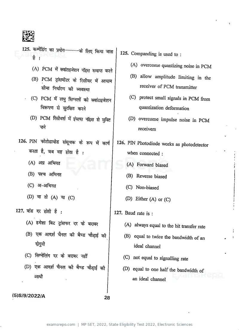 MP SET 2022 question paper, State Eligibility Test 2022, Electronic Sciences, page 30 of 40