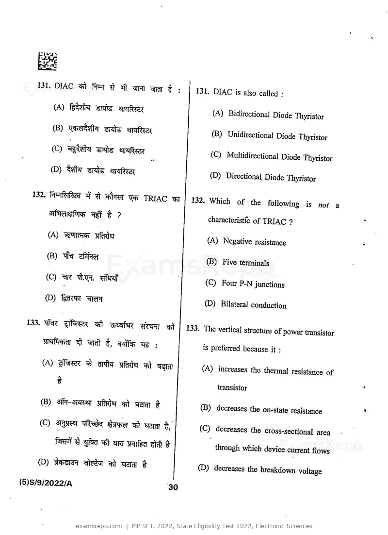 MP SET 2022 question paper, State Eligibility Test 2022, Electronic Sciences, page 32 of 40