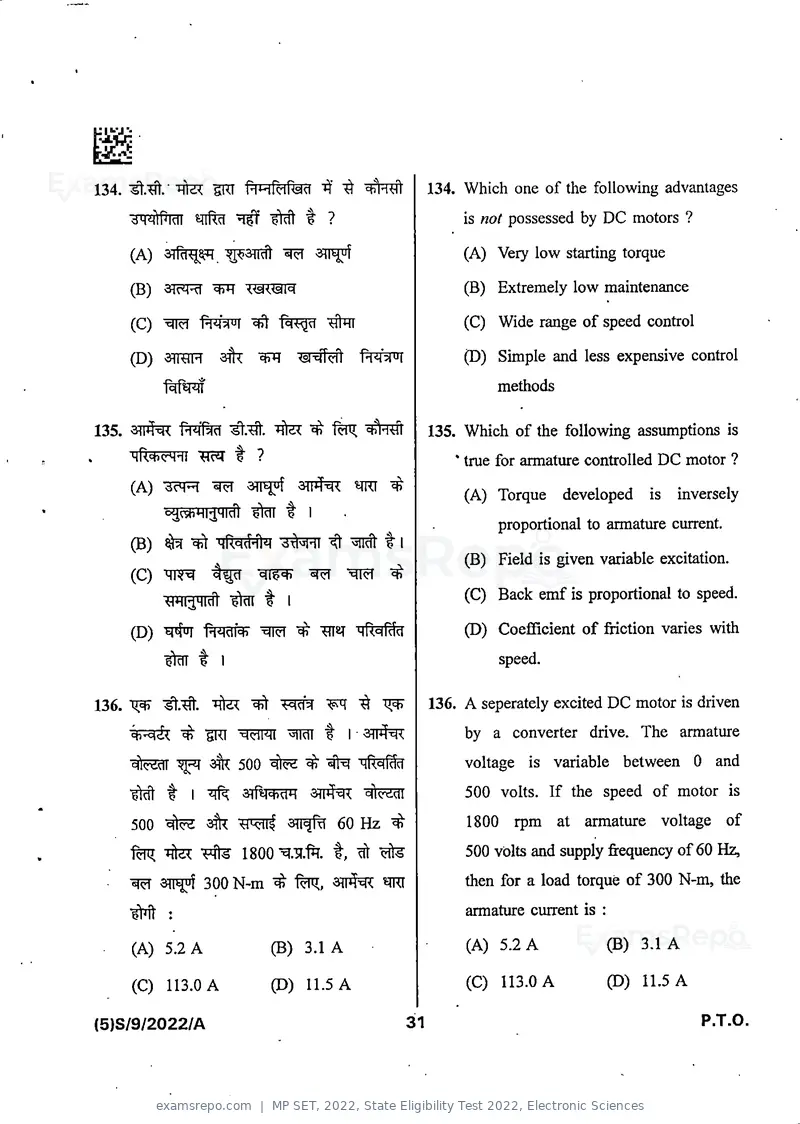MP SET 2022 question paper, State Eligibility Test 2022, Electronic Sciences, page 33 of 40