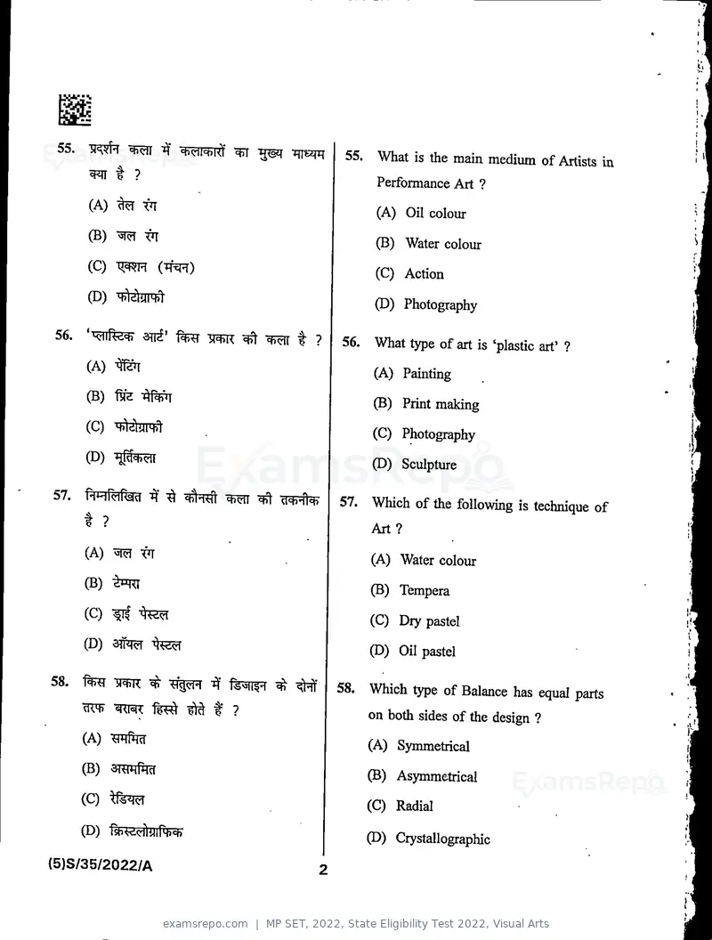 MP SET 2022 question paper, State Eligibility Test 2022, Visual Arts, page 4 of 32