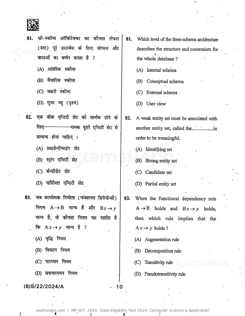 MP SET 2024 question paper, State Eligibility Test 2024, Computer Science & Application, page 12 of 36