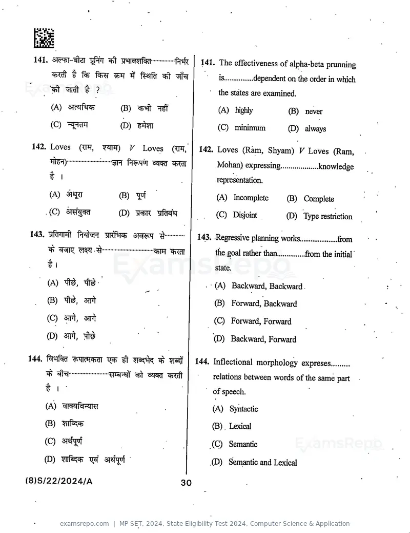 MP SET 2024 question paper, State Eligibility Test 2024, Computer Science & Application, page 32 of 36