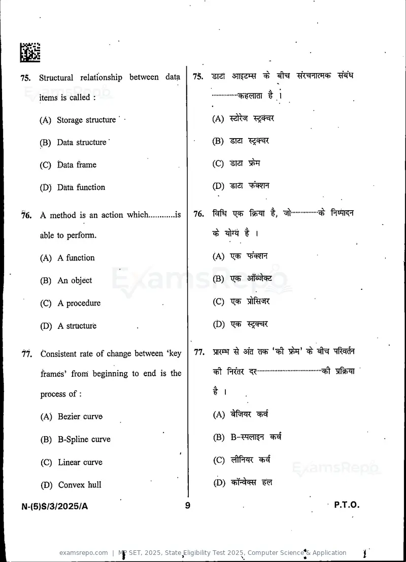 MP SET 2025 question paper, State Eligibility Test 2025, Computer Science & Application, page 11 of 36