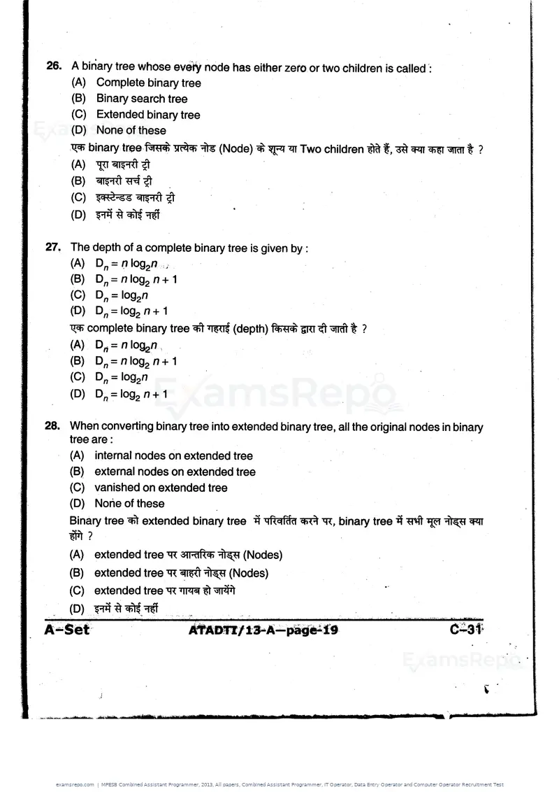 MPESB Combined Assistant Programmer 2013 question paper, All papers, Combined Assistant Programmer, IT Operator, Data Entry Operator and Computer Operator Recruitment Test, page 19 of 48