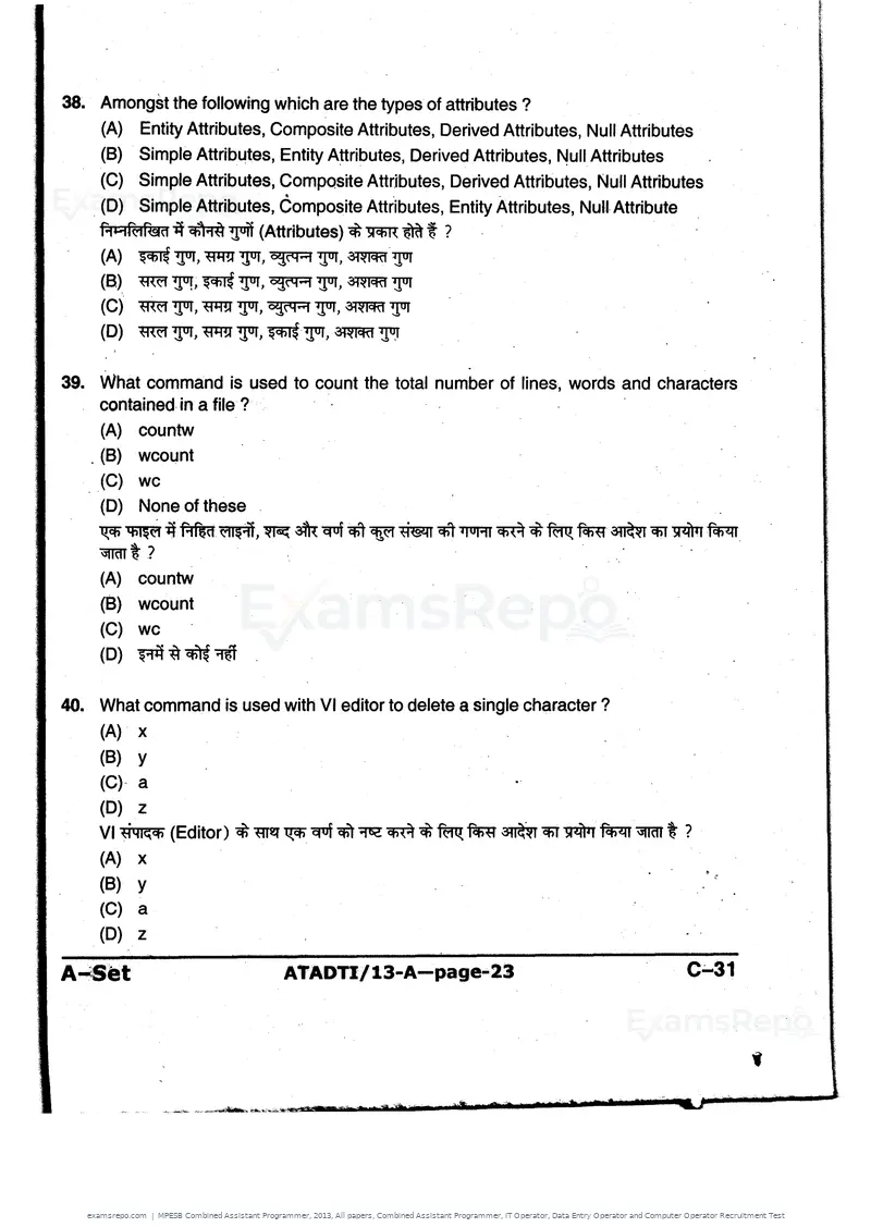 MPESB Combined Assistant Programmer 2013 question paper, All papers, Combined Assistant Programmer, IT Operator, Data Entry Operator and Computer Operator Recruitment Test, page 23 of 48