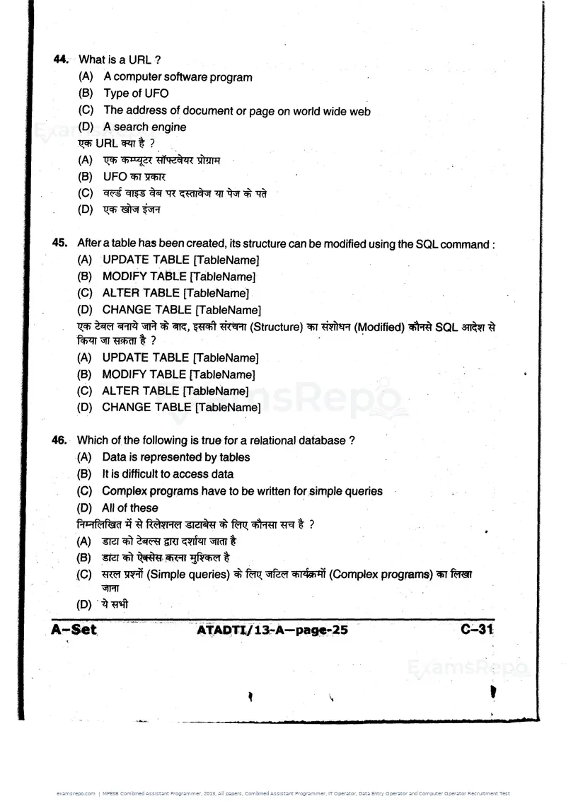 MPESB Combined Assistant Programmer 2013 question paper, All papers, Combined Assistant Programmer, IT Operator, Data Entry Operator and Computer Operator Recruitment Test, page 25 of 48