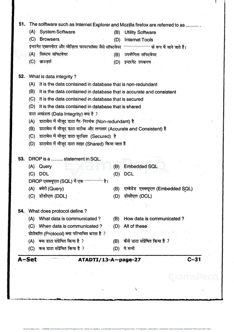 MPESB Combined Assistant Programmer 2013 question paper, All papers, Combined Assistant Programmer, IT Operator, Data Entry Operator and Computer Operator Recruitment Test, page 27 of 48