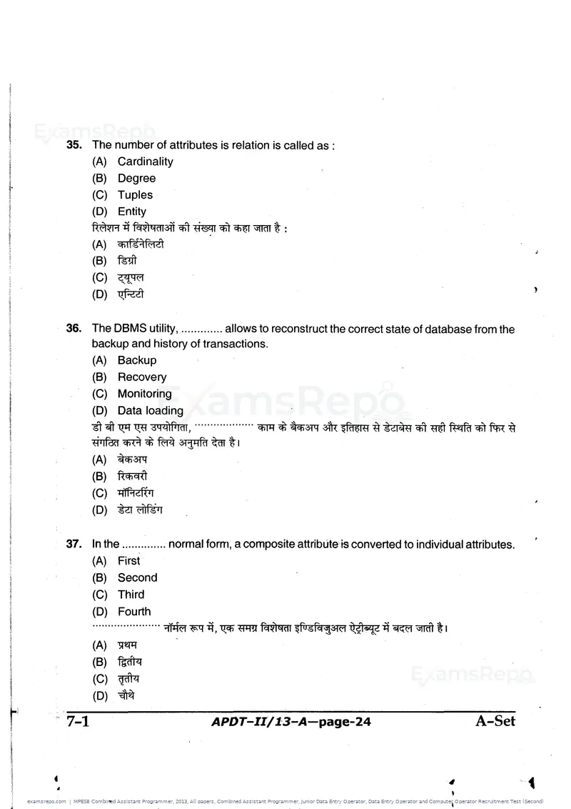 MPESB Combined Assistant Programmer 2013 question paper, All papers, Combined Assistant Programmer, Junior Data Entry Operator, Data Entry Operator and Computer Operator Recruitment Test (Second), page 24 of 48