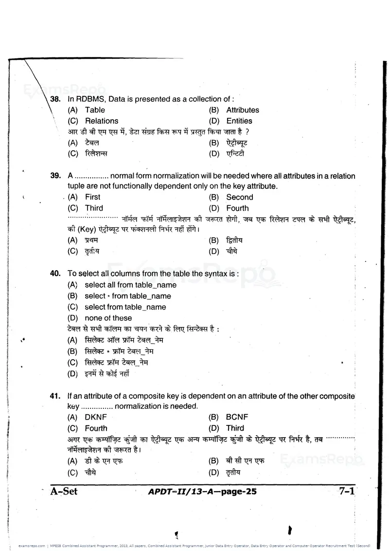 MPESB Combined Assistant Programmer 2013 question paper, All papers, Combined Assistant Programmer, Junior Data Entry Operator, Data Entry Operator and Computer Operator Recruitment Test (Second), page 25 of 48
