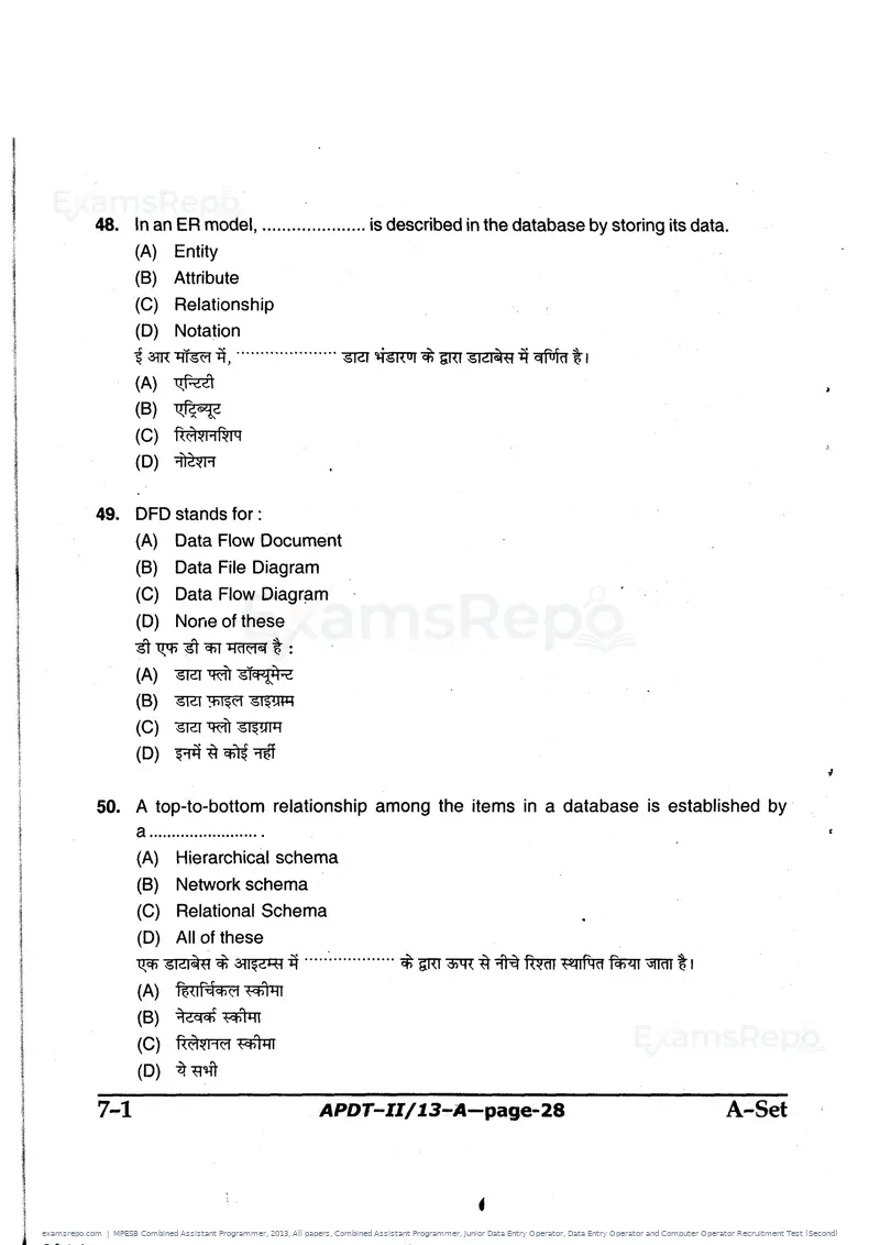 MPESB Combined Assistant Programmer 2013 question paper, All papers, Combined Assistant Programmer, Junior Data Entry Operator, Data Entry Operator and Computer Operator Recruitment Test (Second), page 28 of 48
