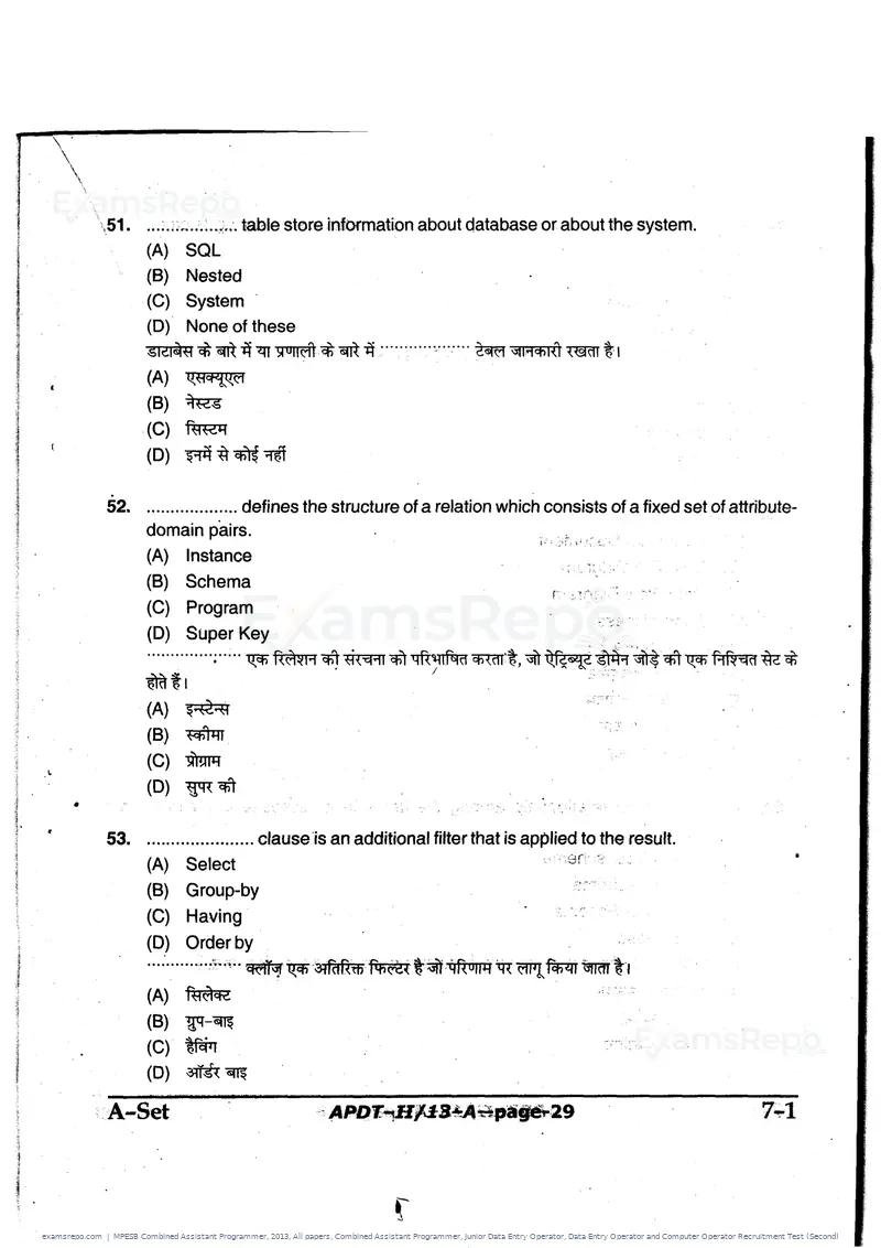 MPESB Combined Assistant Programmer 2013 question paper, All papers, Combined Assistant Programmer, Junior Data Entry Operator, Data Entry Operator and Computer Operator Recruitment Test (Second), page 29 of 48