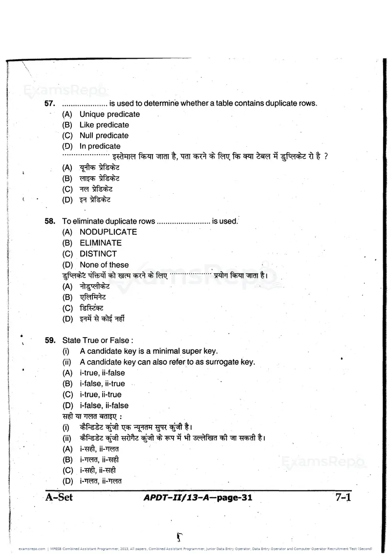 MPESB Combined Assistant Programmer 2013 question paper, All papers, Combined Assistant Programmer, Junior Data Entry Operator, Data Entry Operator and Computer Operator Recruitment Test (Second), page 31 of 48