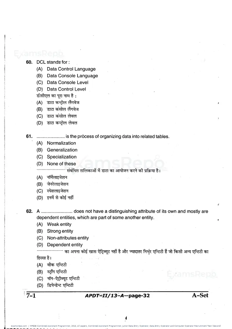 MPESB Combined Assistant Programmer 2013 question paper, All papers, Combined Assistant Programmer, Junior Data Entry Operator, Data Entry Operator and Computer Operator Recruitment Test (Second), page 32 of 48