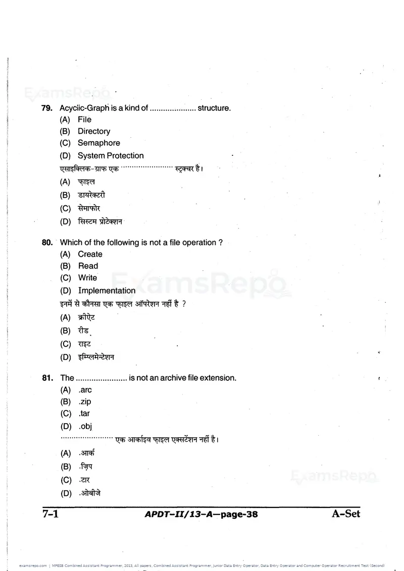 MPESB Combined Assistant Programmer 2013 question paper, All papers, Combined Assistant Programmer, Junior Data Entry Operator, Data Entry Operator and Computer Operator Recruitment Test (Second), page 38 of 48
