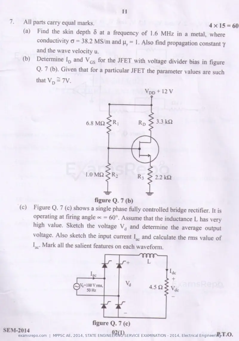 MPPSC AE 2014 question paper, STATE ENGINEERING SERVICE EXAMINATION - 2014, Electrical Engineering, page 11 of 20