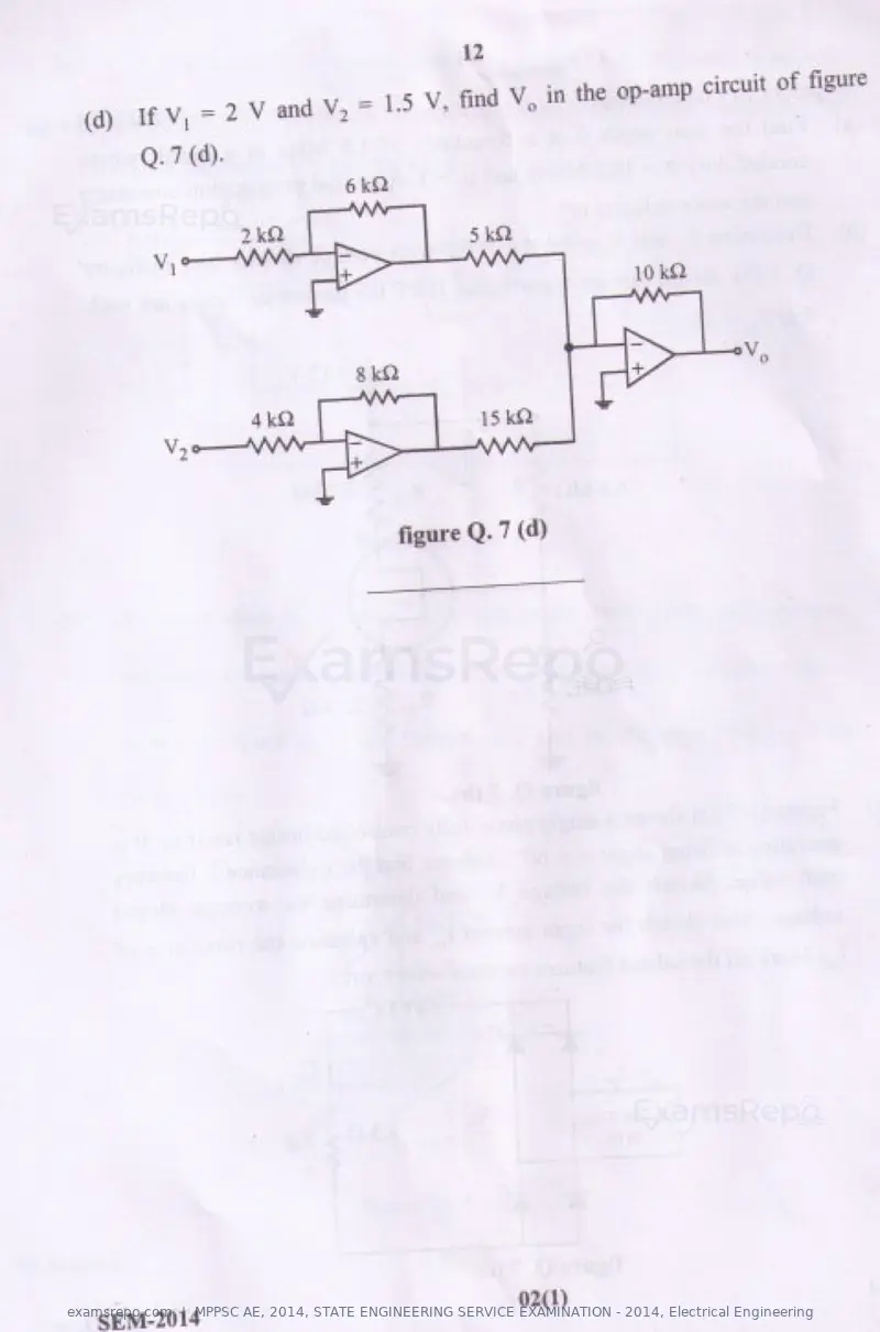 MPPSC AE 2014 question paper, STATE ENGINEERING SERVICE EXAMINATION - 2014, Electrical Engineering, page 12 of 20