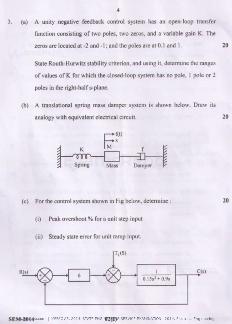 MPPSC AE 2014 question paper, STATE ENGINEERING SERVICE EXAMINATION - 2014, Electrical Engineering, page 16 of 20