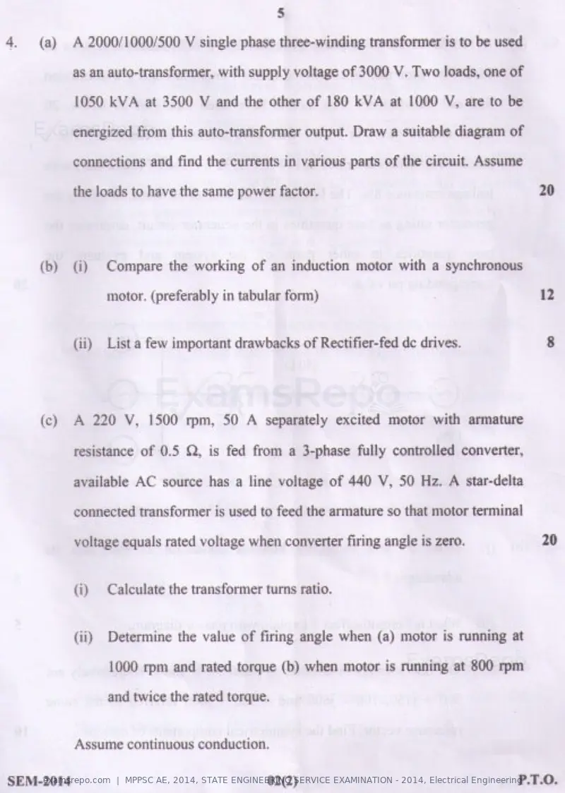 MPPSC AE 2014 question paper, STATE ENGINEERING SERVICE EXAMINATION - 2014, Electrical Engineering, page 17 of 20