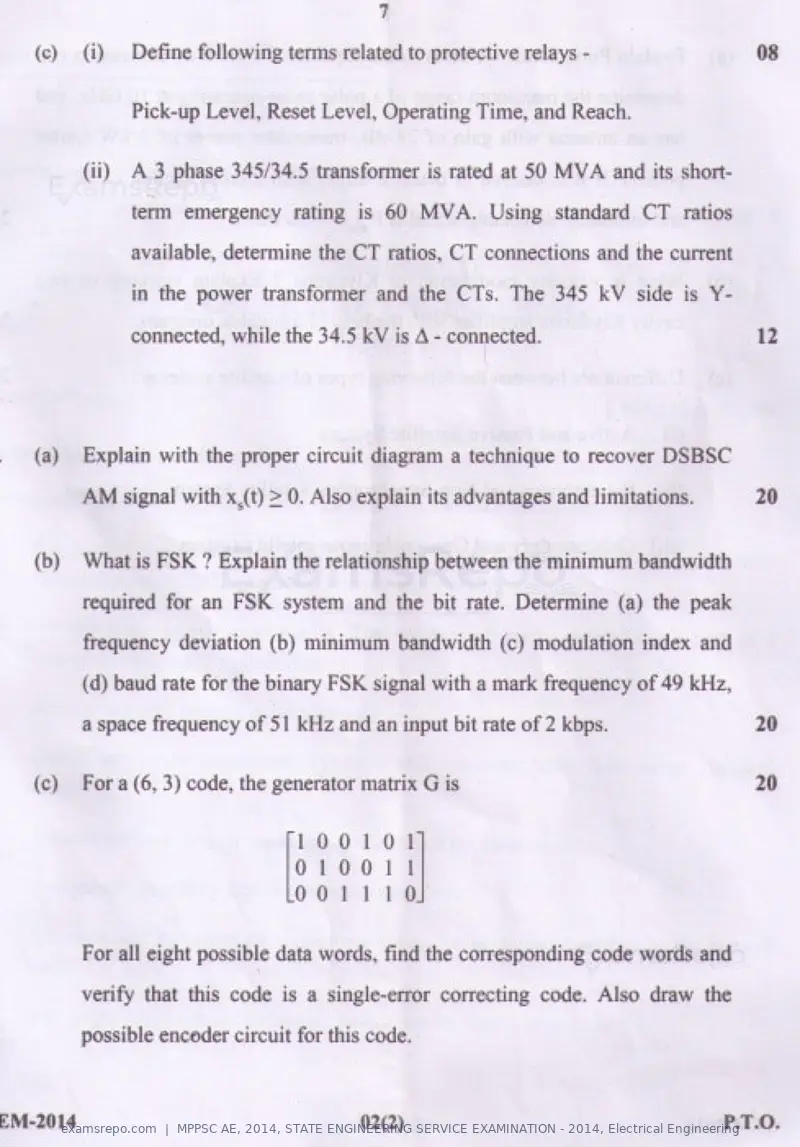 MPPSC AE 2014 question paper, STATE ENGINEERING SERVICE EXAMINATION - 2014, Electrical Engineering, page 19 of 20