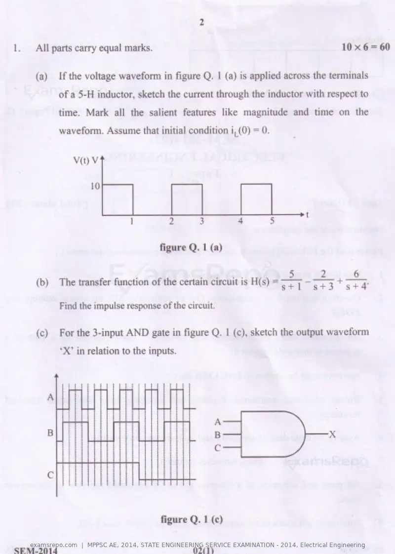 MPPSC AE 2014 question paper, STATE ENGINEERING SERVICE EXAMINATION - 2014, Electrical Engineering, page 2 of 20