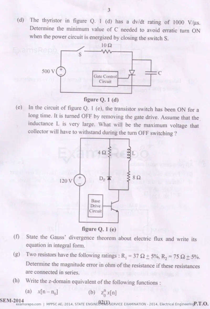 MPPSC AE 2014 question paper, STATE ENGINEERING SERVICE EXAMINATION - 2014, Electrical Engineering, page 3 of 20