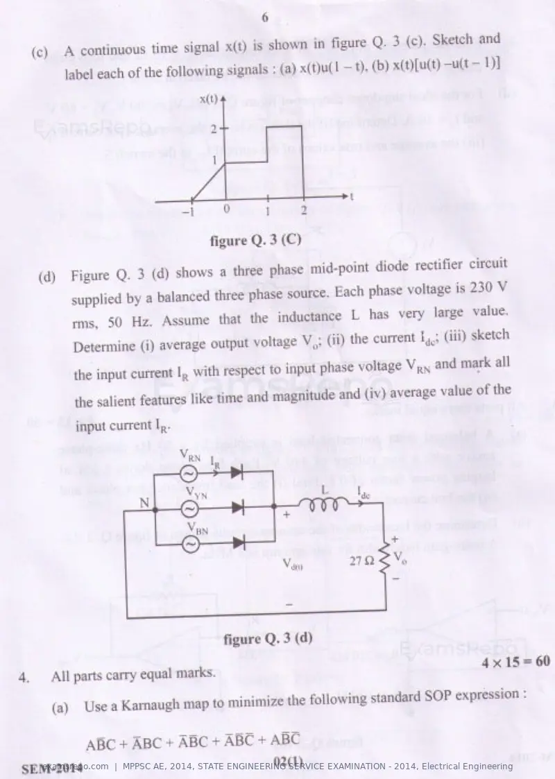 MPPSC AE 2014 question paper, STATE ENGINEERING SERVICE EXAMINATION - 2014, Electrical Engineering, page 6 of 20
