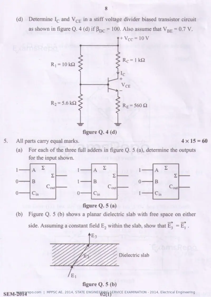 MPPSC AE 2014 question paper, STATE ENGINEERING SERVICE EXAMINATION - 2014, Electrical Engineering, page 8 of 20