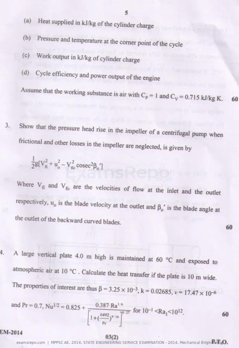 MPPSC AE 2014 question paper, STATE ENGINEERING SERVICE EXAMINATION - 2014, Mechanical Engineering, page 12 of 14