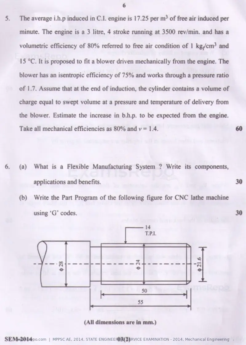 MPPSC AE 2014 question paper, STATE ENGINEERING SERVICE EXAMINATION - 2014, Mechanical Engineering, page 13 of 14