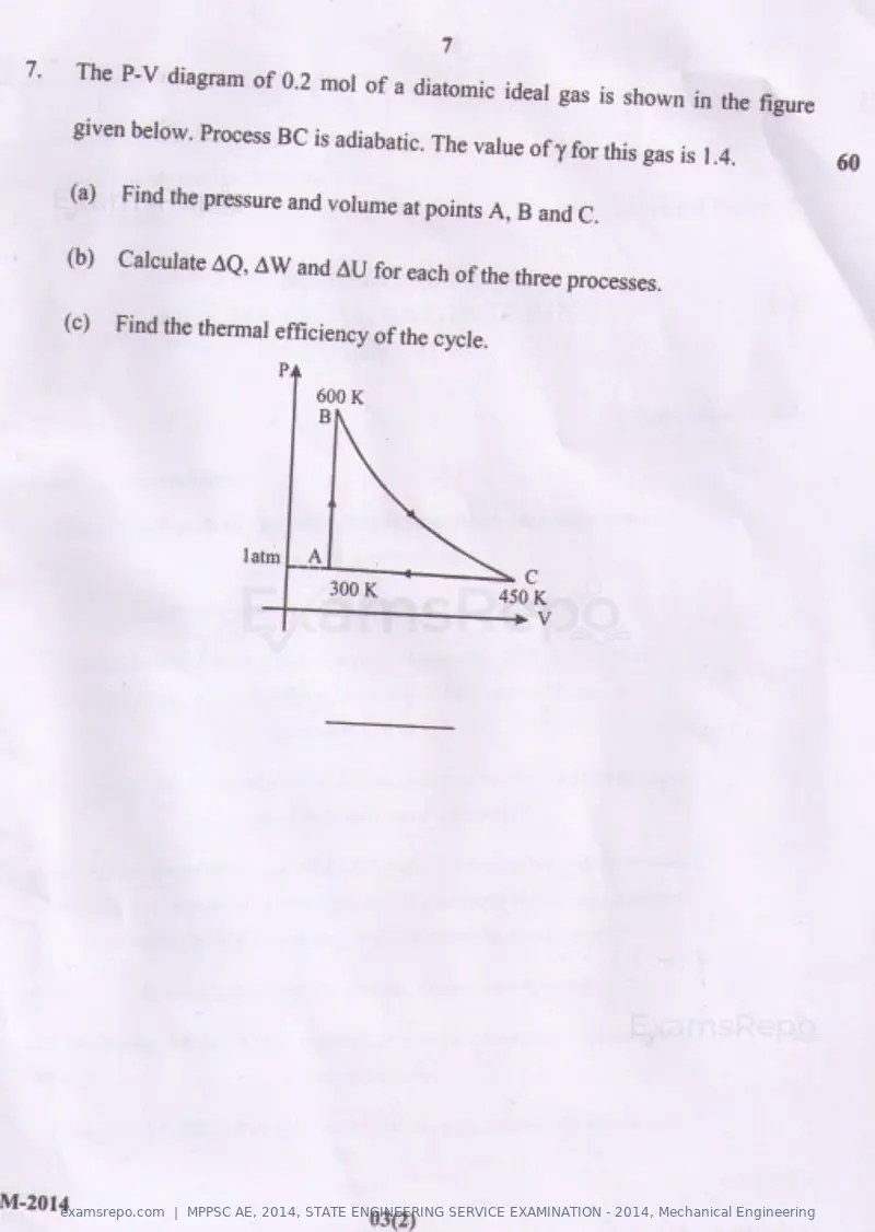 MPPSC AE 2014 question paper, STATE ENGINEERING SERVICE EXAMINATION - 2014, Mechanical Engineering, page 14 of 14