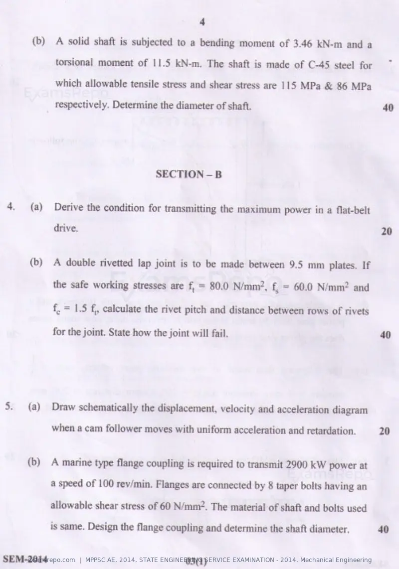 MPPSC AE 2014 question paper, STATE ENGINEERING SERVICE EXAMINATION - 2014, Mechanical Engineering, page 4 of 14