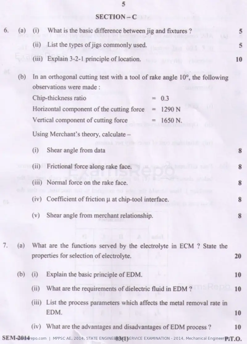 MPPSC AE 2014 question paper, STATE ENGINEERING SERVICE EXAMINATION - 2014, Mechanical Engineering, page 5 of 14