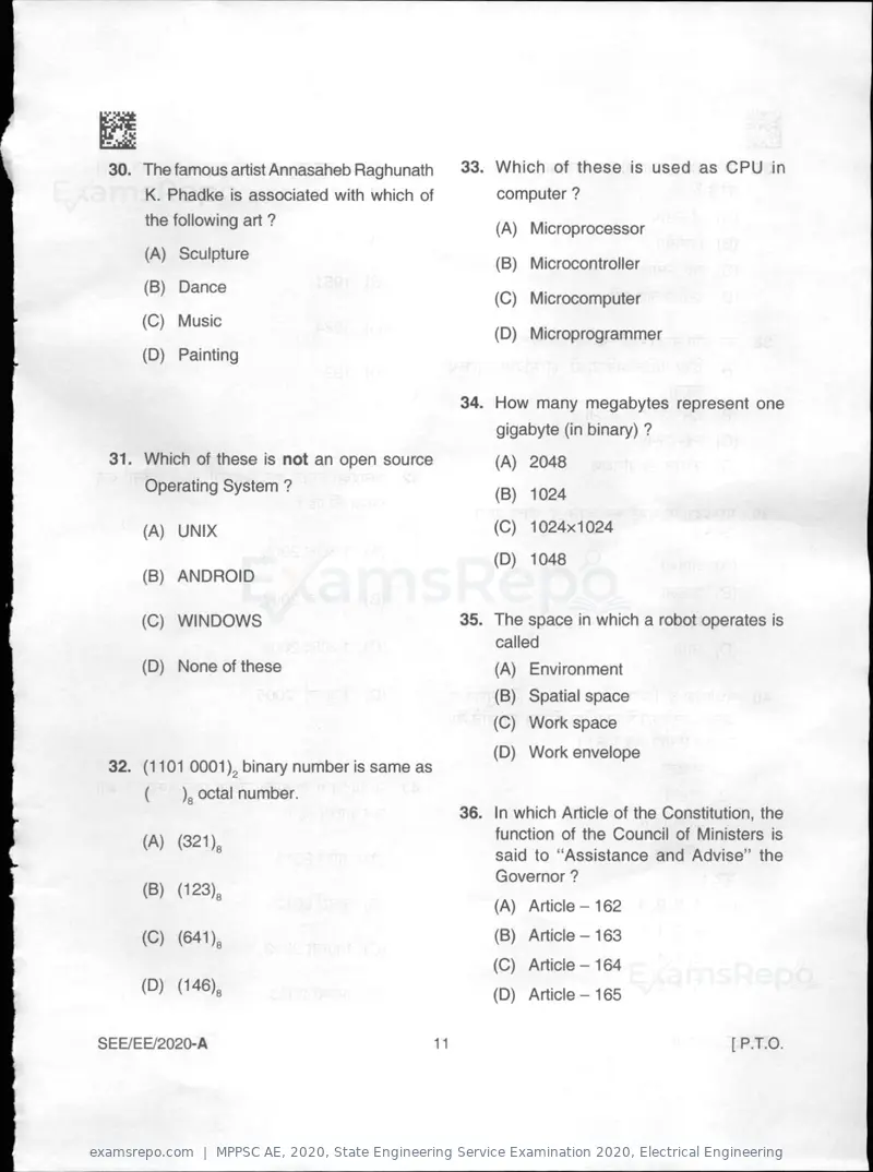 MPPSC AE 2020 question paper, State Engineering Service Examination 2020, Electrical Engineering, page 11 of 32