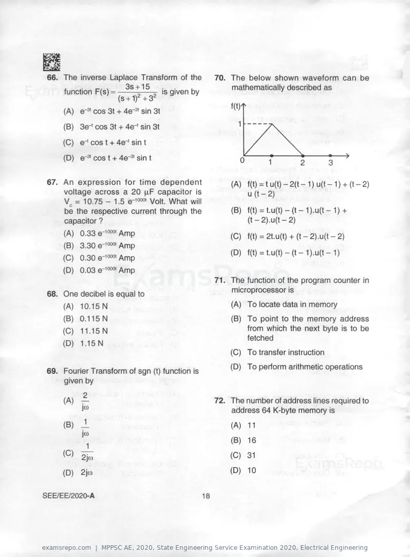 MPPSC AE 2020 question paper, State Engineering Service Examination 2020, Electrical Engineering, page 18 of 32