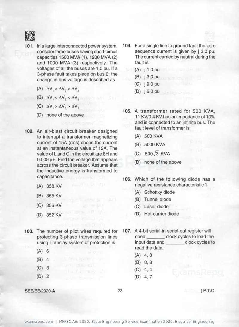 MPPSC AE 2020 question paper, State Engineering Service Examination 2020, Electrical Engineering, page 23 of 32