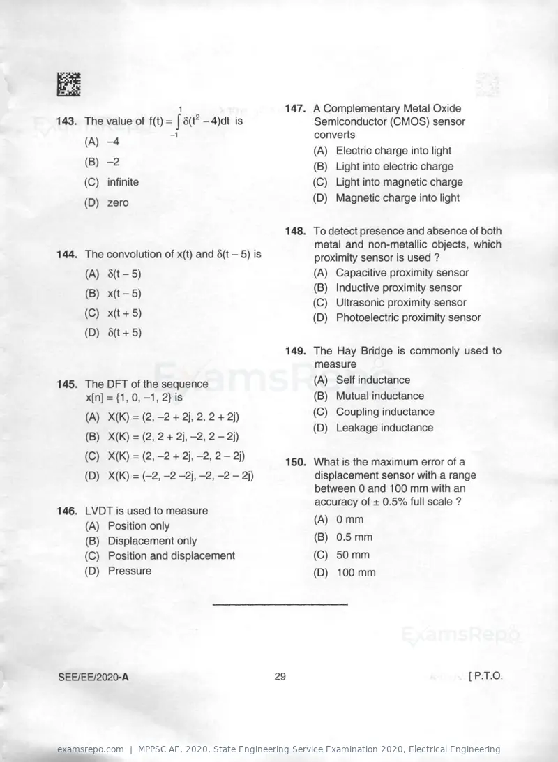 MPPSC AE 2020 question paper, State Engineering Service Examination 2020, Electrical Engineering, page 29 of 32