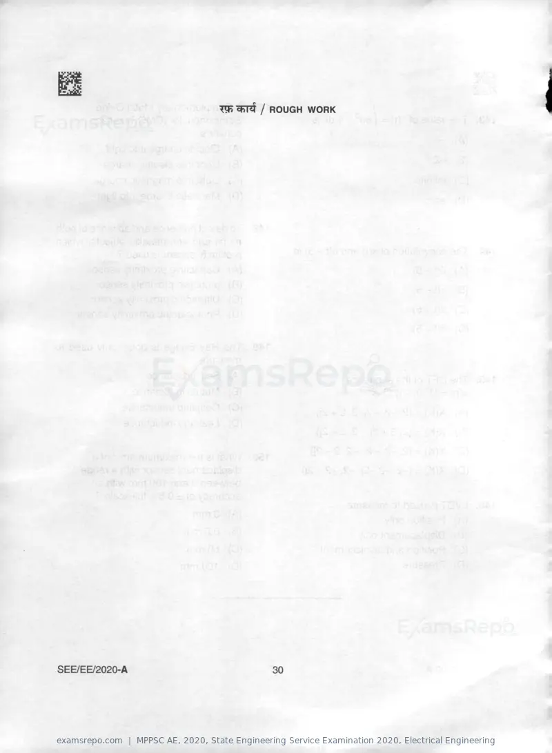 MPPSC AE 2020 question paper, State Engineering Service Examination 2020, Electrical Engineering, page 30 of 32