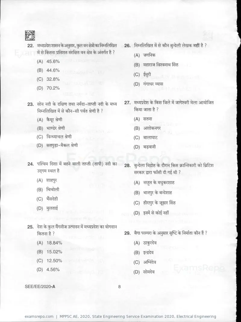 MPPSC AE 2020 question paper, State Engineering Service Examination 2020, Electrical Engineering, page 8 of 32