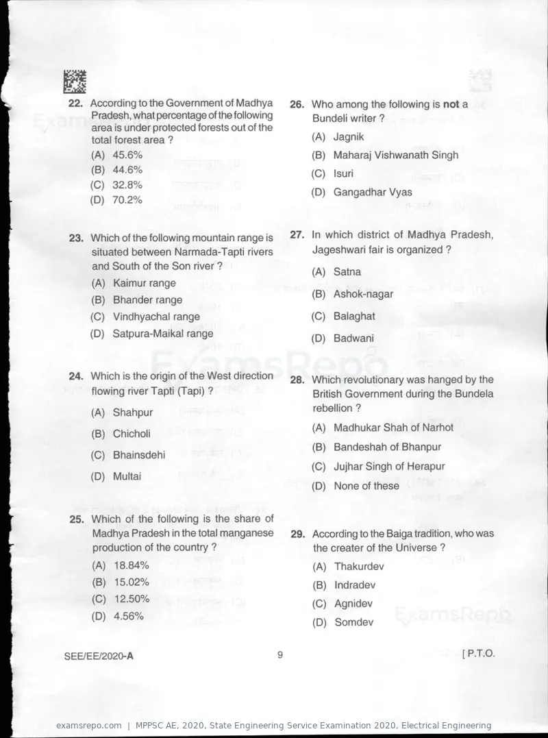 MPPSC AE 2020 question paper, State Engineering Service Examination 2020, Electrical Engineering, page 9 of 32