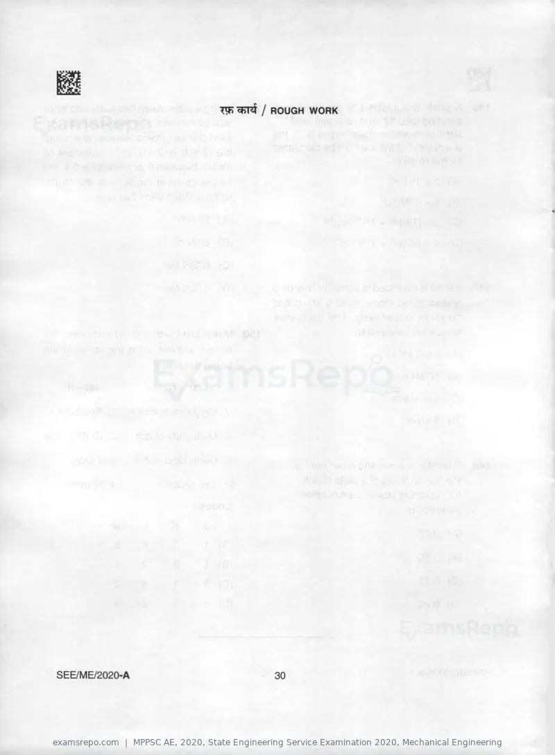 MPPSC AE 2020 question paper, State Engineering Service Examination 2020, Mechanical Engineering, page 30 of 32