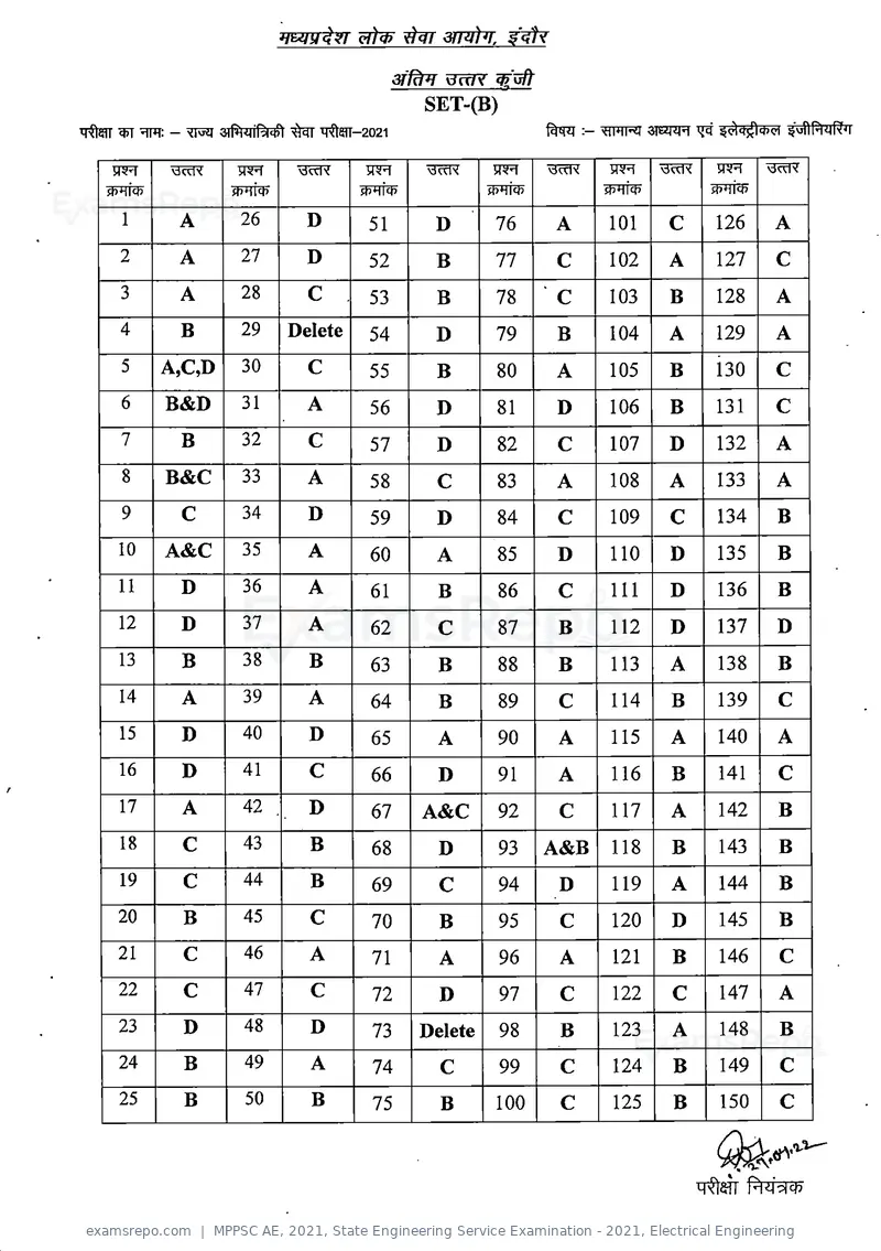 MPPSC AE 2021 answer key, State Engineering Service Examination - 2021, Electrical Engineering, page 7 of 13