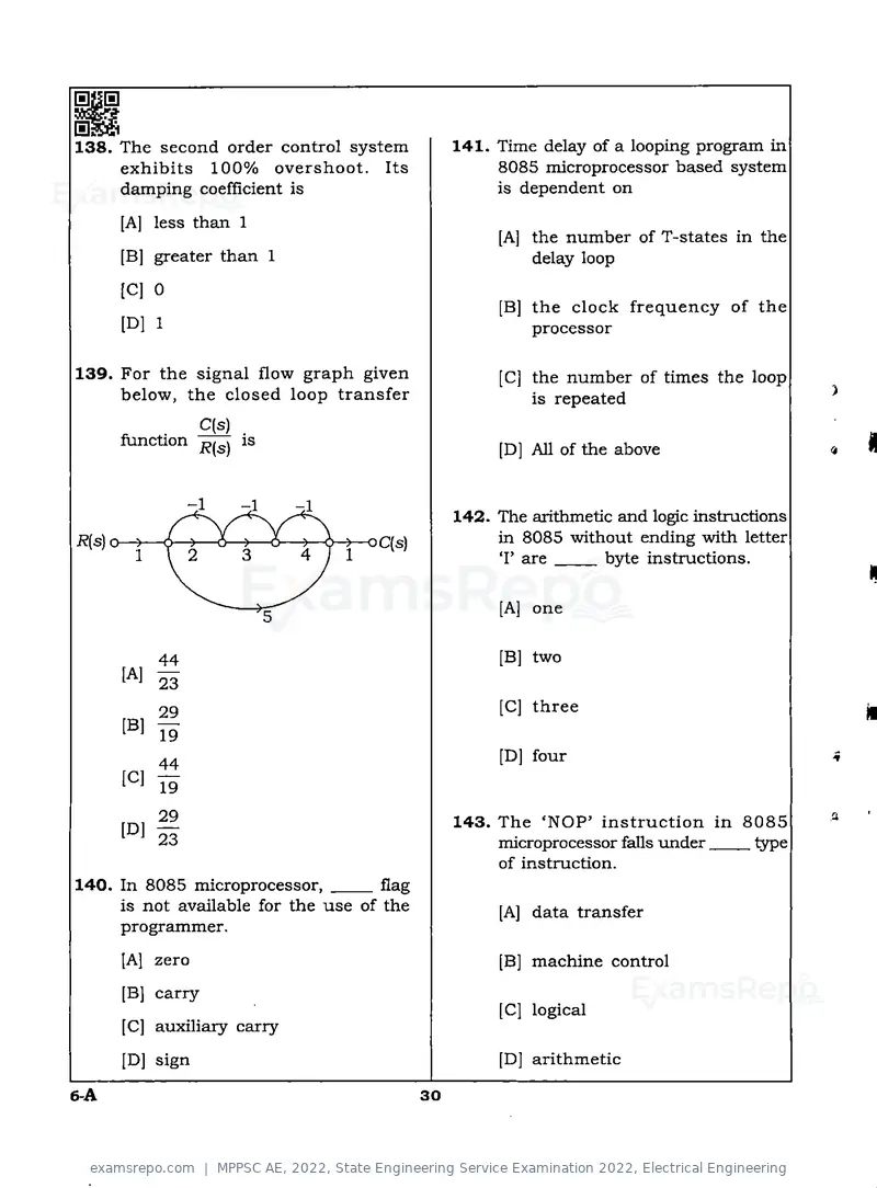MPPSC AE 2022 question paper, State Engineering Service Examination 2022, Electrical Engineering, page 30 of 32