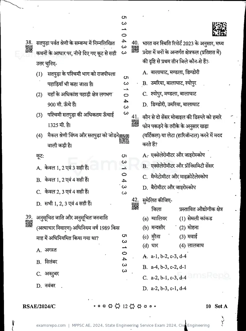 MPPSC AE 2024 question paper, State Engineering Service Exam 2024, Civil Engineering, page 12 of 40