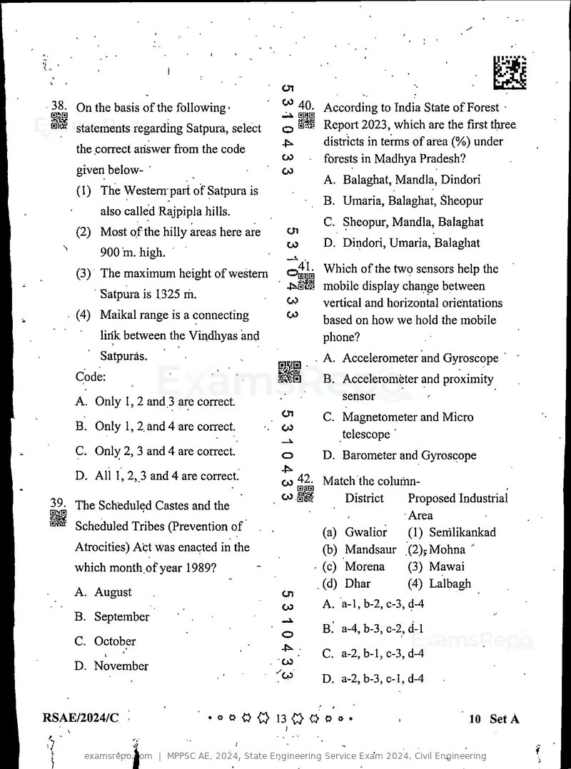 MPPSC AE 2024 question paper, State Engineering Service Exam 2024, Civil Engineering, page 13 of 40