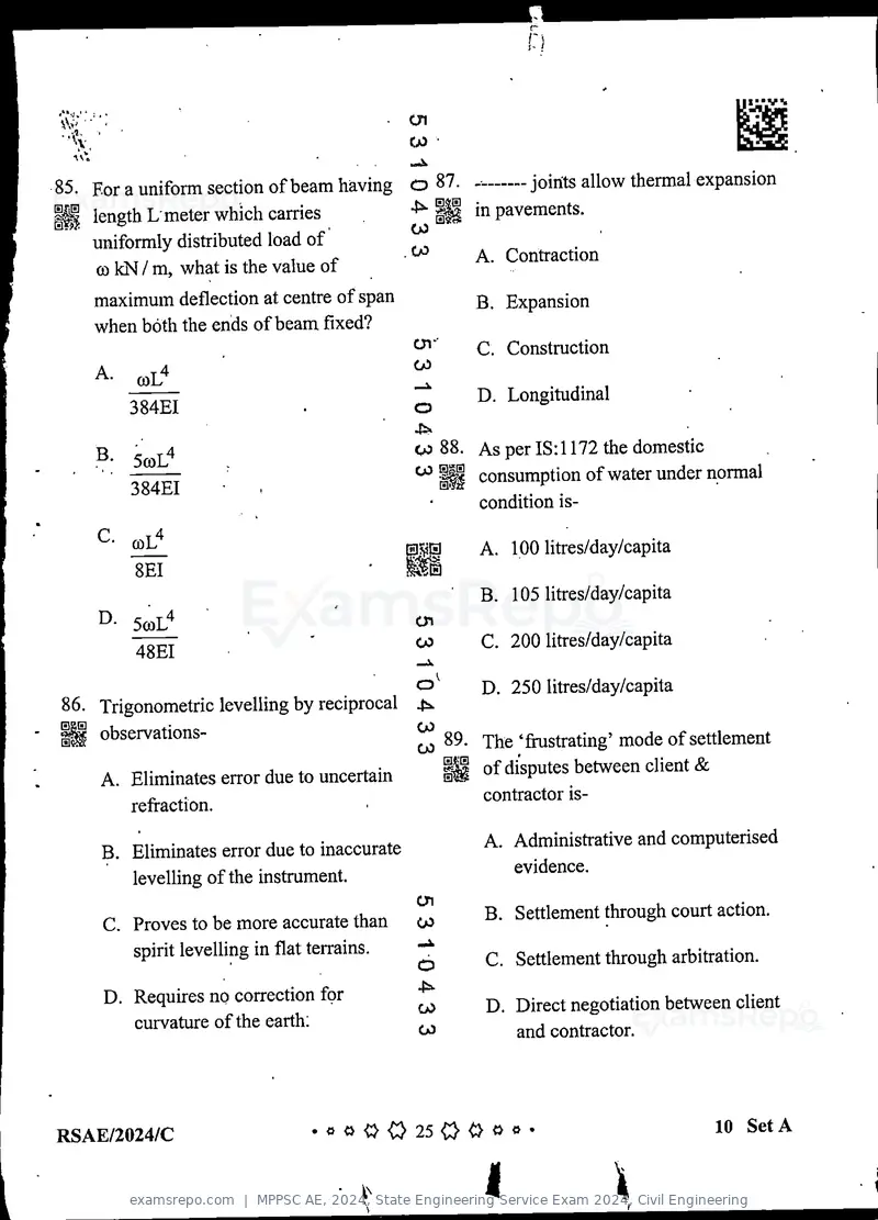 MPPSC AE 2024 question paper, State Engineering Service Exam 2024, Civil Engineering, page 25 of 40