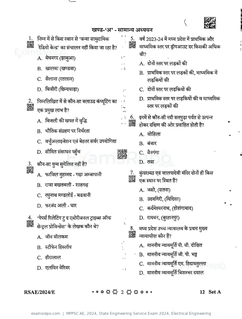 MPPSC AE 2024 question paper, State Engineering Service Exam 2024, Electrical Engineering, page 2 of 40