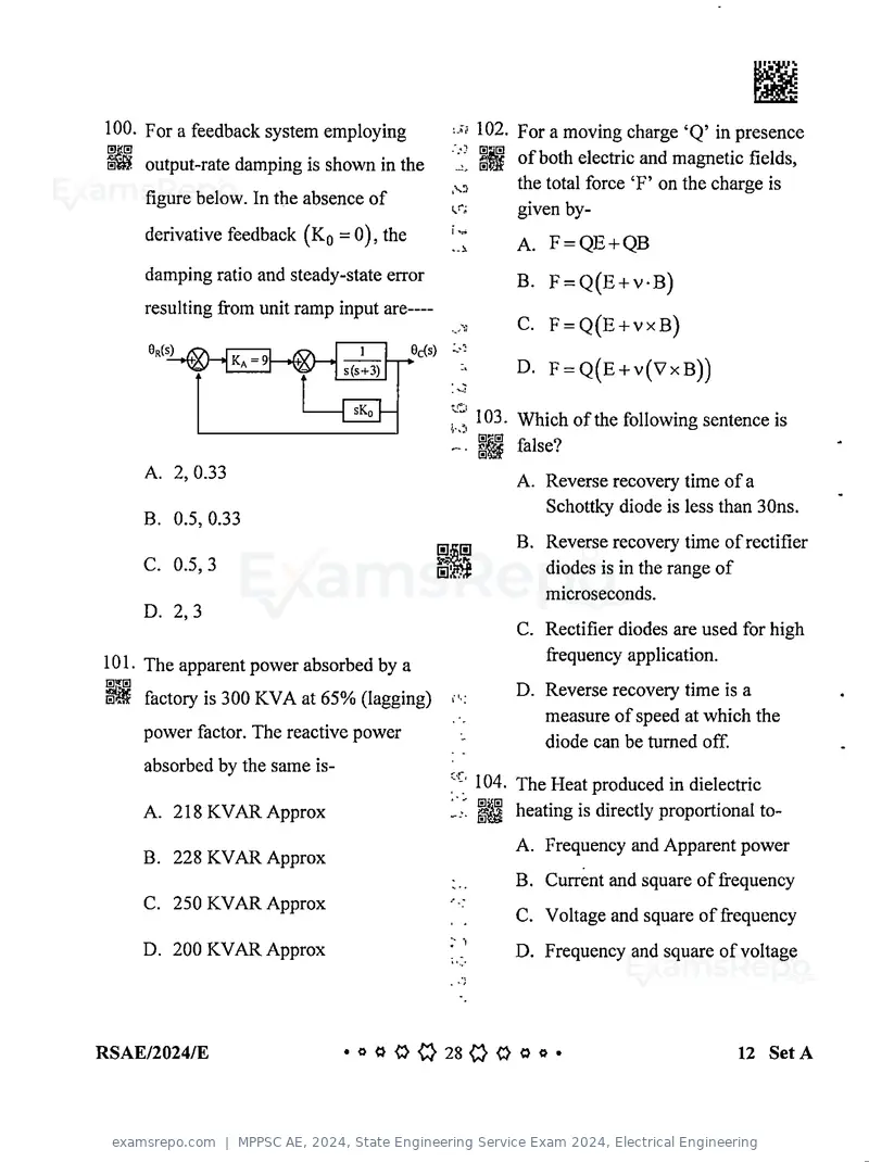 MPPSC AE 2024 question paper, State Engineering Service Exam 2024, Electrical Engineering, page 28 of 40