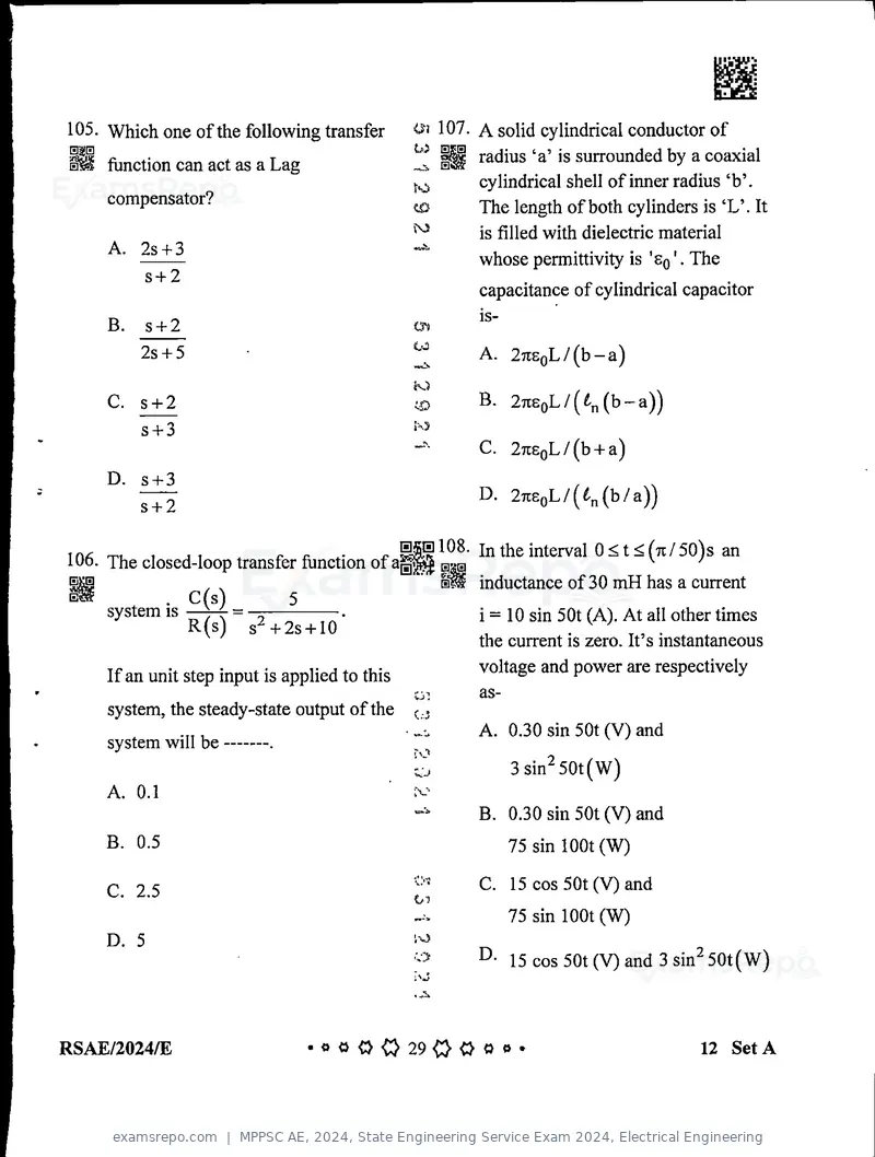 MPPSC AE 2024 question paper, State Engineering Service Exam 2024, Electrical Engineering, page 29 of 40