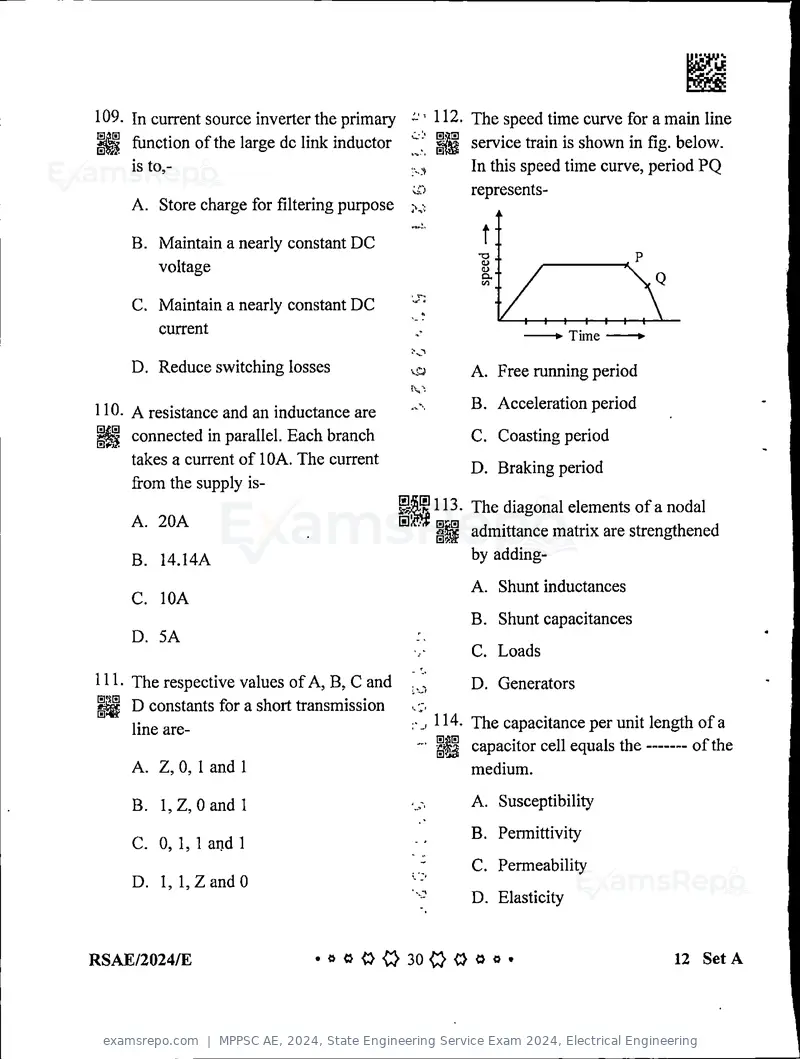 MPPSC AE 2024 question paper, State Engineering Service Exam 2024, Electrical Engineering, page 30 of 40