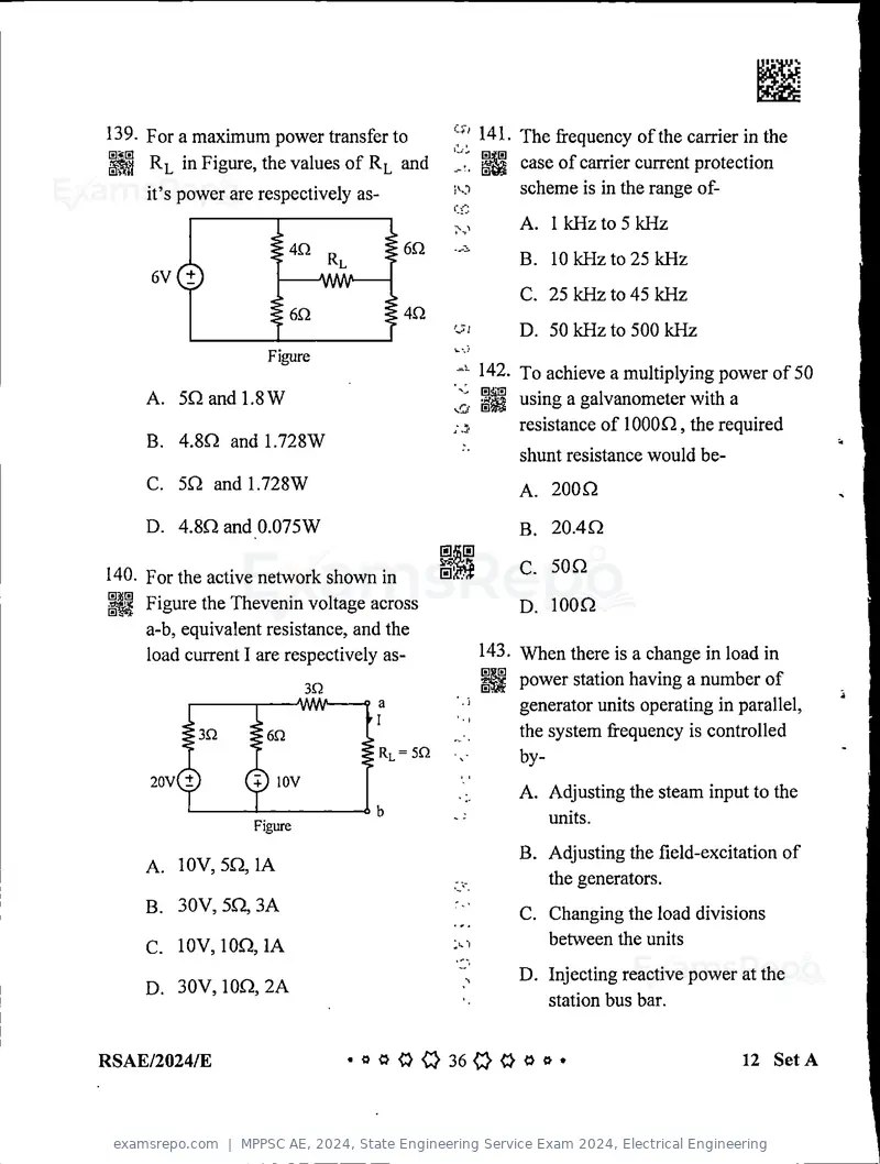 MPPSC AE 2024 question paper, State Engineering Service Exam 2024, Electrical Engineering, page 36 of 40